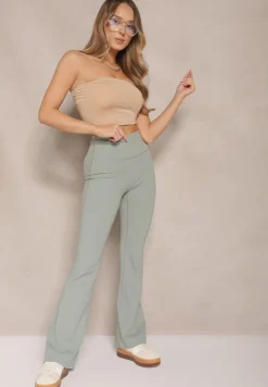 Miętowe Legginsy Dzwony High Waist Korivienne