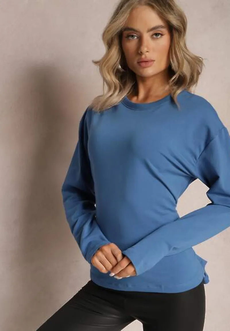 Niebieska Bawełniana Bluza z Ozdobnym Wiązaniem Fanarita