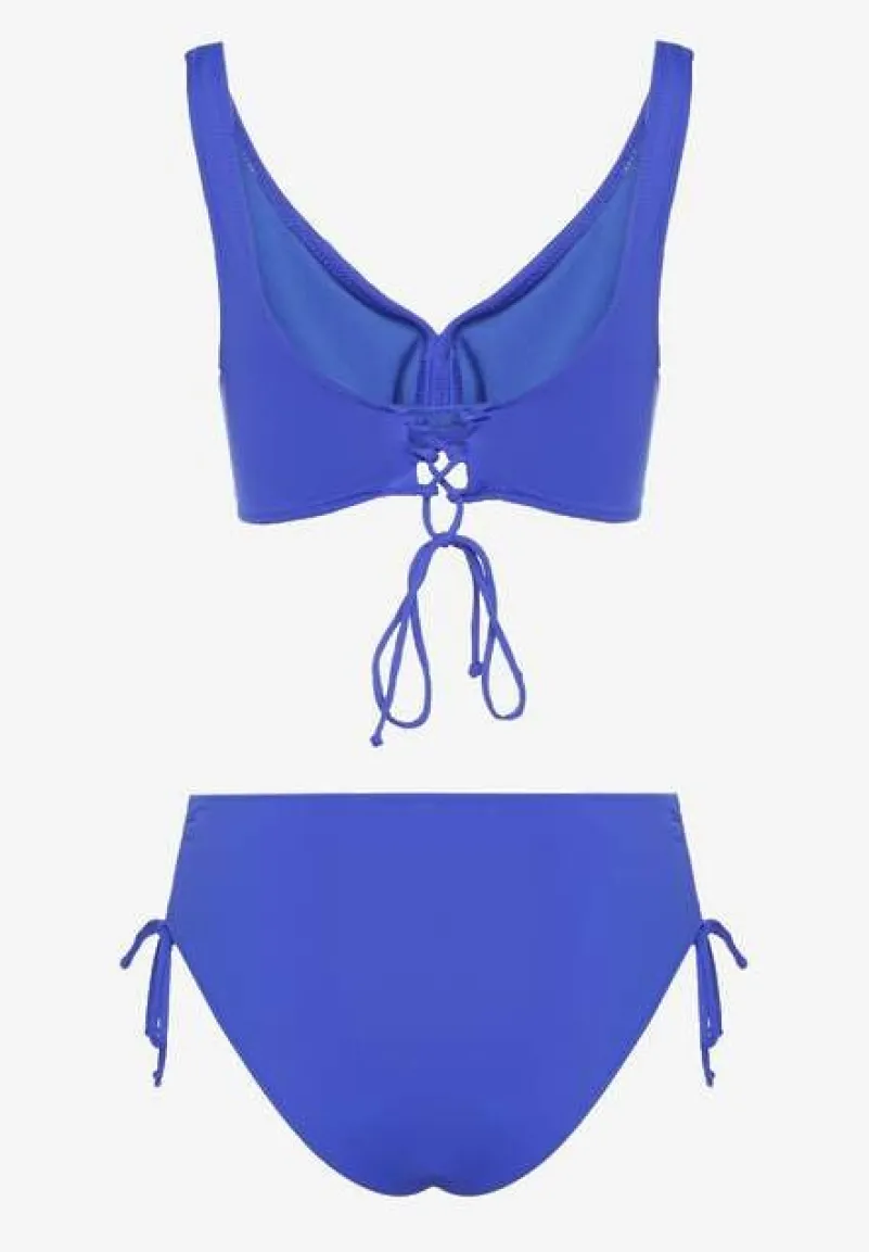 Niebieskie Bikini Biustonosz i Majtki Figi z Wiązaniem Kinalisa