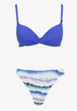 Niebieskie Bikini Majtki Figi Ozdobione Nadrukiem i Biustonosz Natinalia