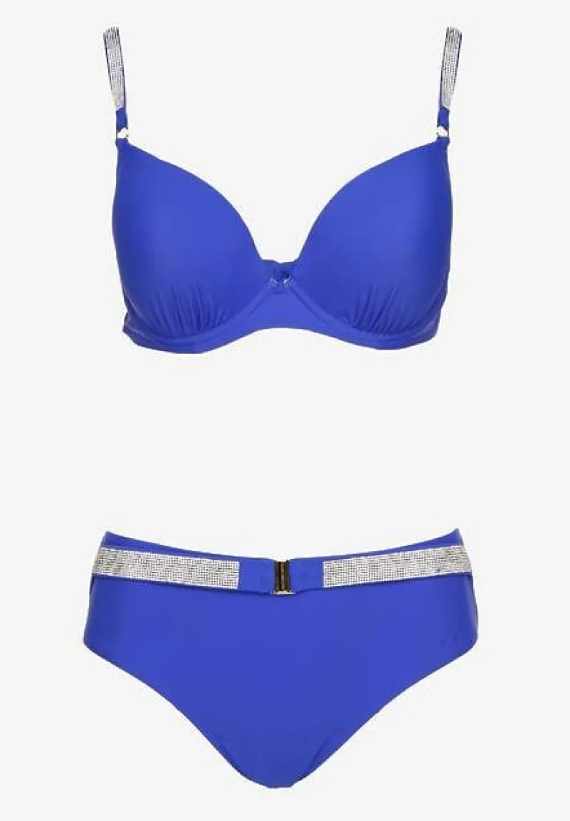 Niebieskie Bikini Majtki Figi i Biustonosz z Cyrkoniami Tenumela