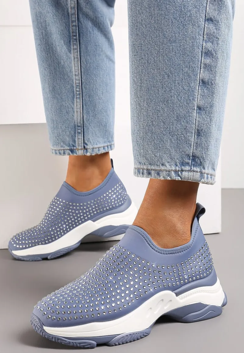 Niebieskie Buty Sportowe na Grubej Podeszwie w Cyrkonie Elerene