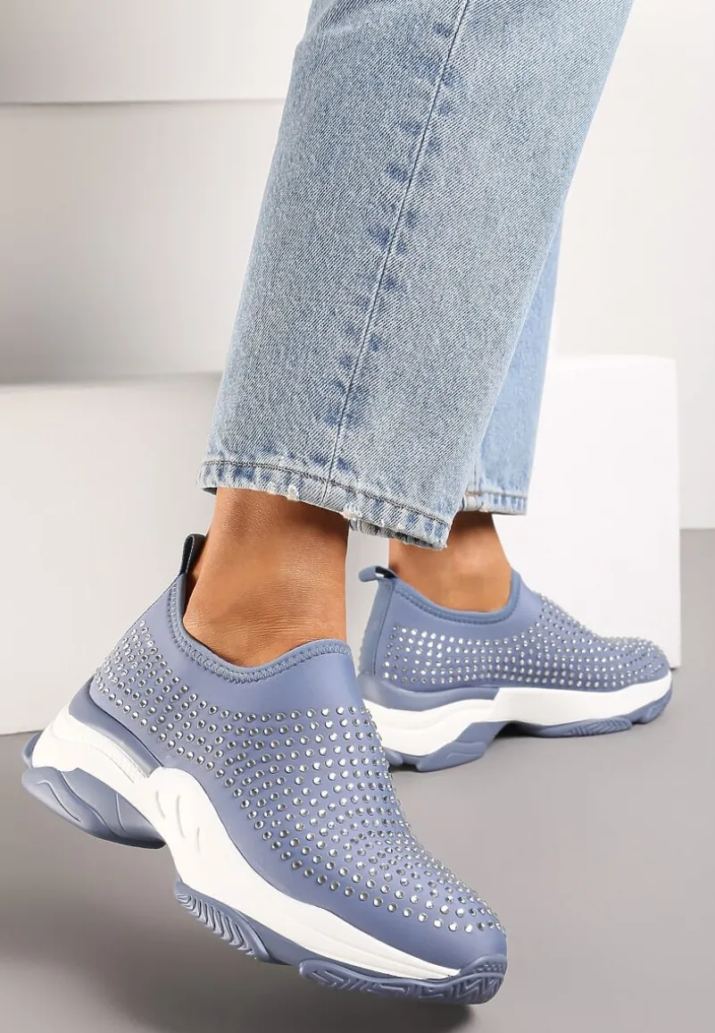 Niebieskie Buty Sportowe na Grubej Podeszwie w Cyrkonie Elerene