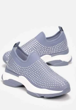 Niebieskie Buty Sportowe na Grubej Podeszwie w Cyrkonie Elerene