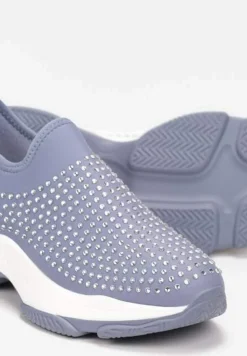 Niebieskie Buty Sportowe na Grubej Podeszwie w Cyrkonie Elerene
