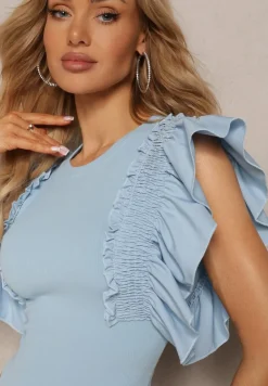 Niebieskie Eleganckie Body z Bawełny z Zapięciem na Napy Wykończone Falbankami Iilines