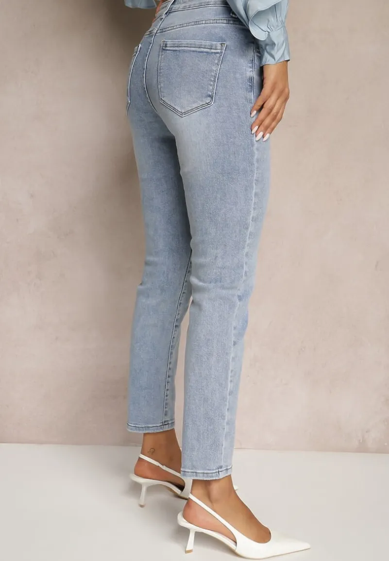 Niebieskie Jeansy Mom Fit High Waist Delonwen