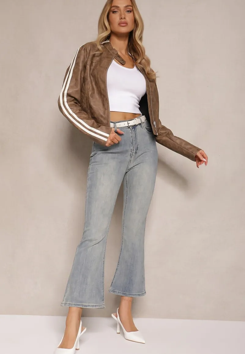 Niebieskie Jeansy z Bawełną High Waist o Kroju Dzwonów Tommea