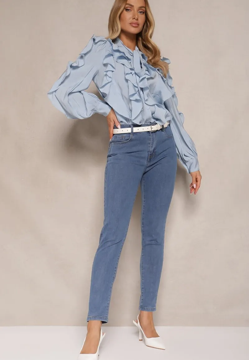 Niebieskie Jeansy z Bawełną High Waist Hreadia