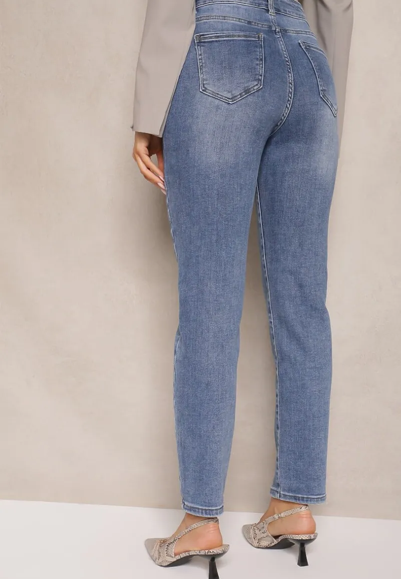 Niebieskie Jeansy z Bawełną Mom Fit High Waist Larinorti