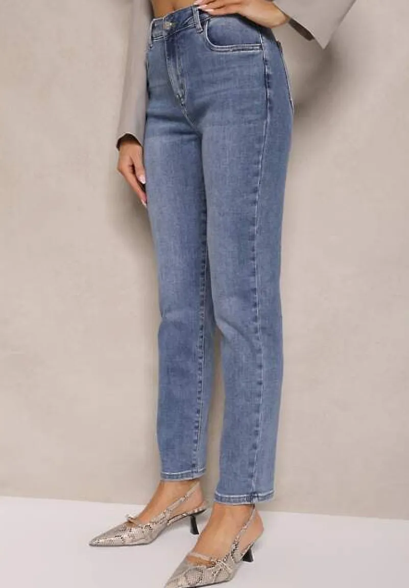 Niebieskie Jeansy z Bawełną Mom Fit High Waist Larinorti