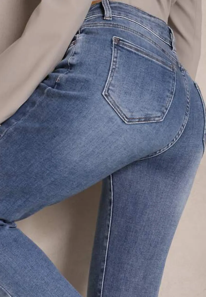 Niebieskie Jeansy z Bawełną Mom Fit High Waist Larinorti