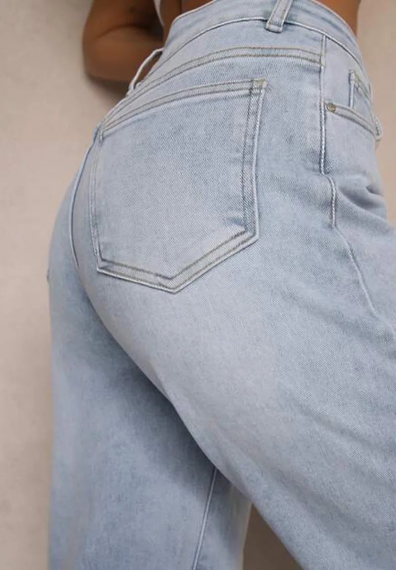 Niebieskie Jeansy z Wiskozą i Bawełną High Waist o Szerokim Kroju Helviola