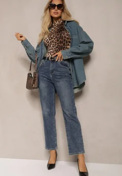 Niebieskie Klasyczne Jeansy High Waist z Prostymi Nogawkami Erilae