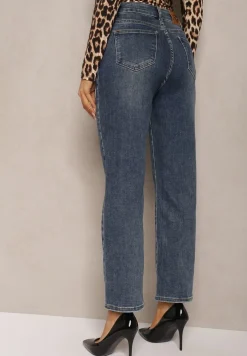 Niebieskie Klasyczne Jeansy High Waist z Prostymi Nogawkami Erilae