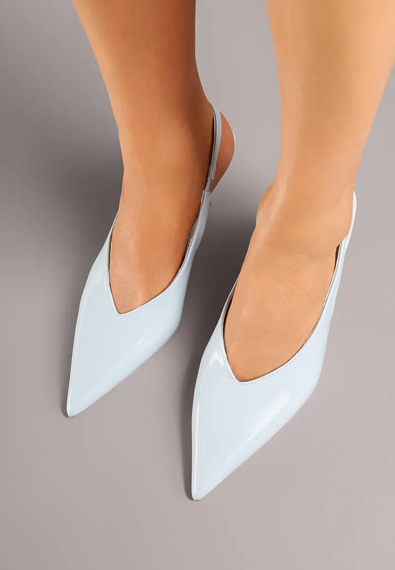 Niebieskie Lakierowane Sandały na Szpilce Typu Slingback Addoxie