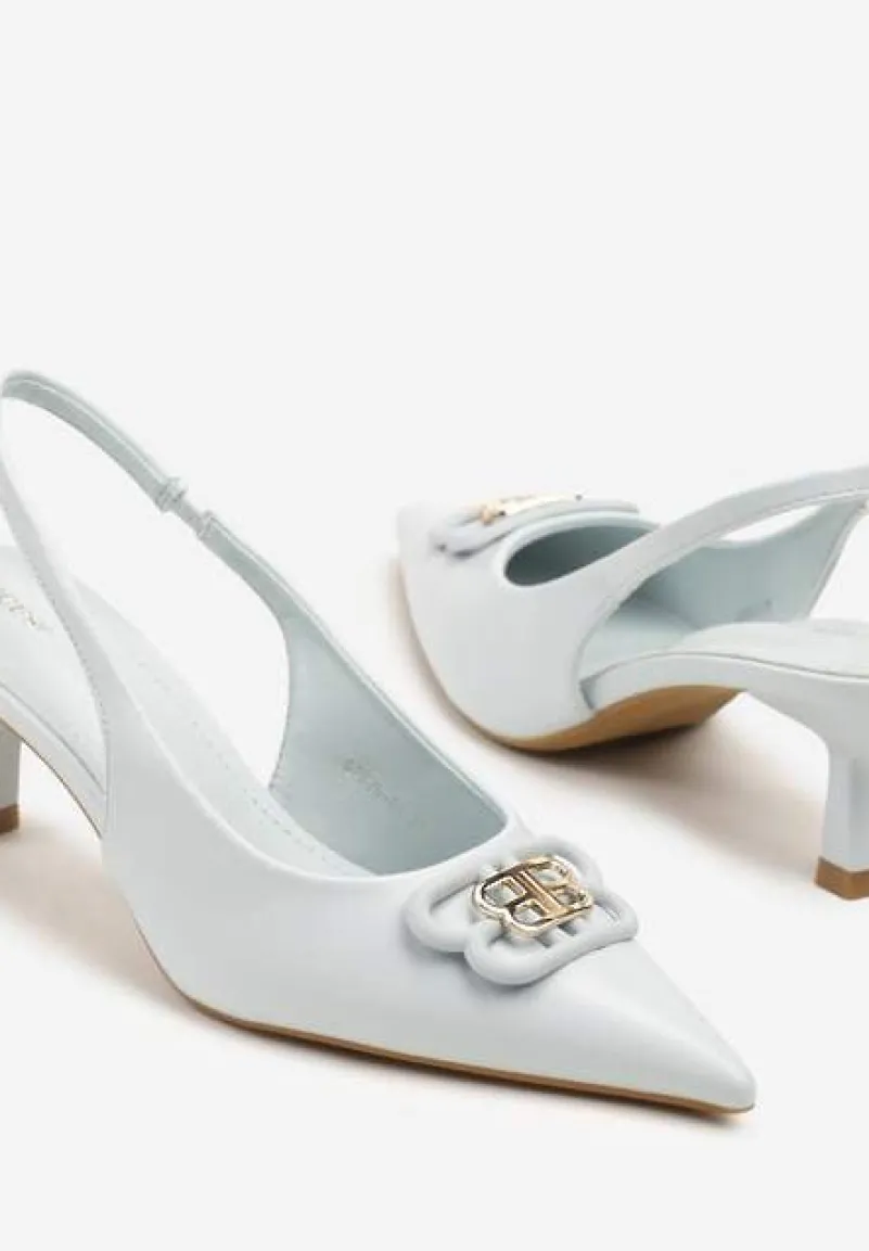 Niebieskie Sandały Vices na Kaczuszce Typu Slingback Ozdobione Metaliczną Aplikacją Lilarunea