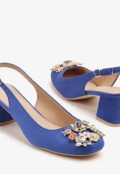 Niebieskie Sandały Vices na Słupku Slingback ze Skórzaną Wkładką i Cyrkoniami Nimirune