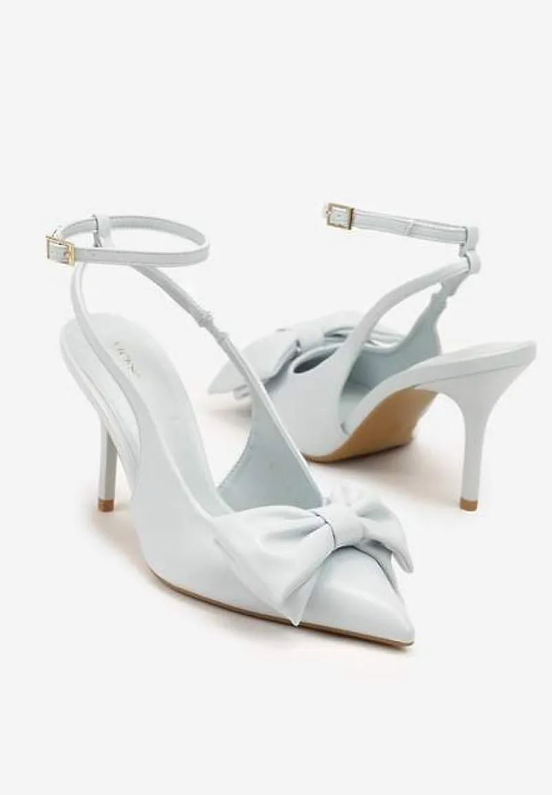 Niebieskie Sandały Vices na Szpilce Slingback Ozdobione Kokardą Tilvanea