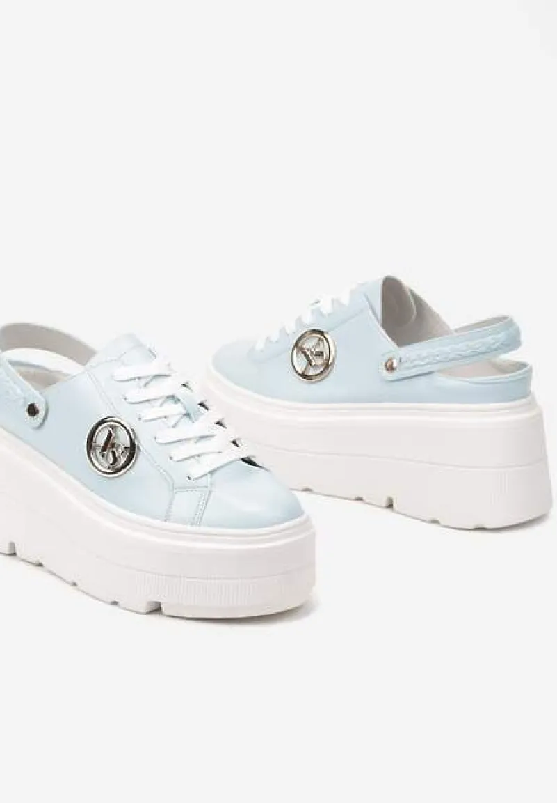 Niebieskie Sneakersy Vices na Platformie z Tłoczeniem Paskiem na Pięcie i Metaliczną Aplikacją Selfedi