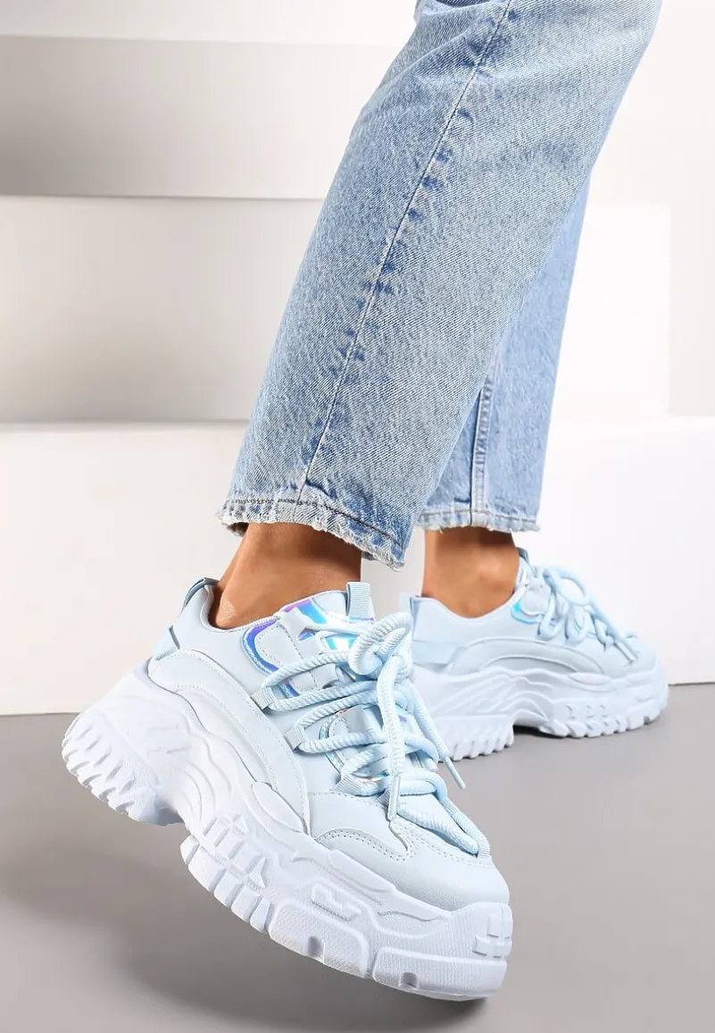Niebieskie Sneakersy z Grubymi Sznurówkami na Niskiej Platformie Lasandre