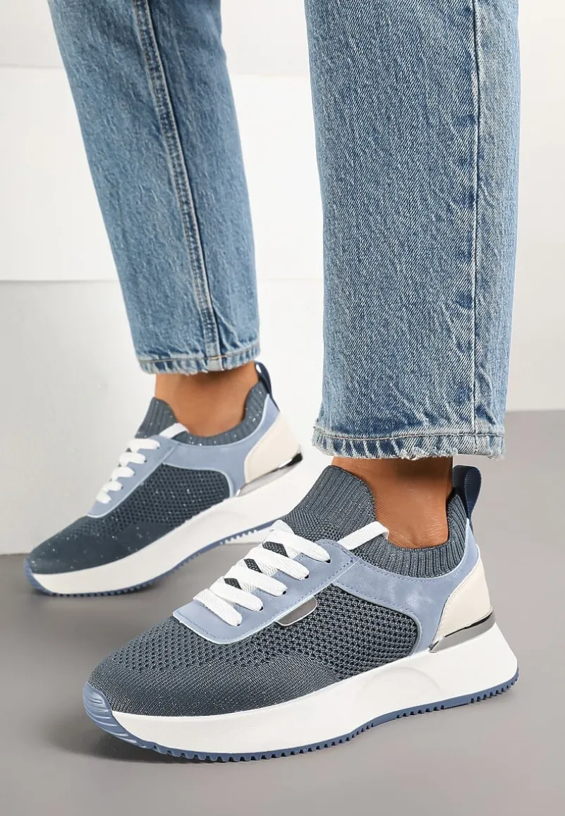Niebieskie Sneakersy z Siateczkową Cholewką Saramis