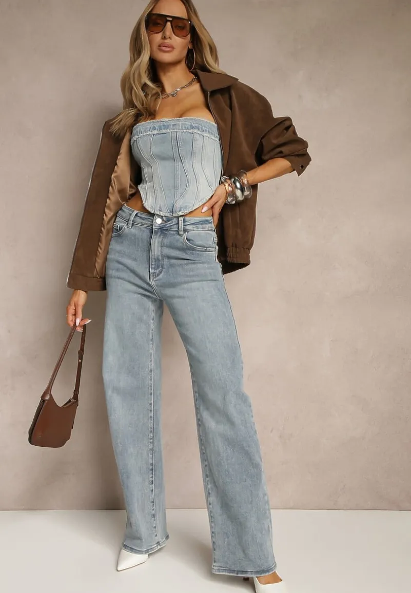 Niebieskie Szerokie Jeansy High Waist z Wiskozą Uliadria