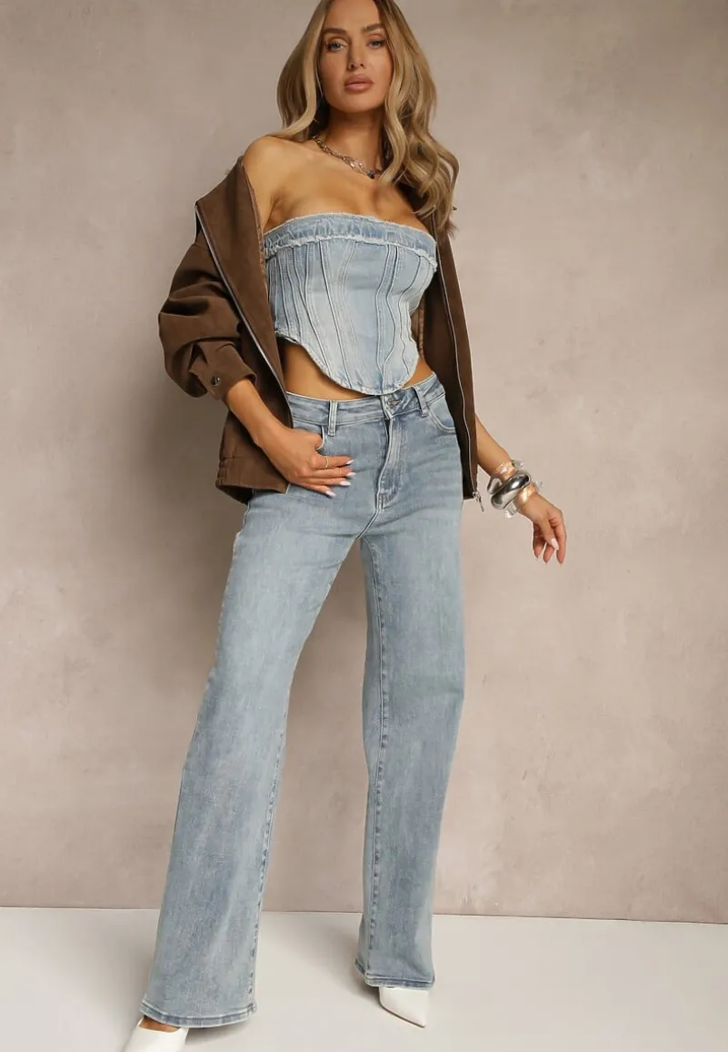 Niebieskie Szerokie Jeansy High Waist z Wiskozą Uliadria