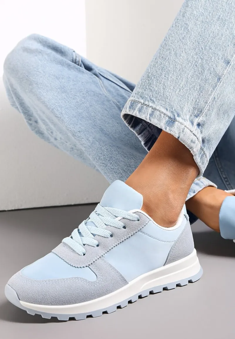 Niebieskie Sznurowane Sneakersy na Płaskiej Podeszwie z Wycięciami i Wstawkami Zaylynn