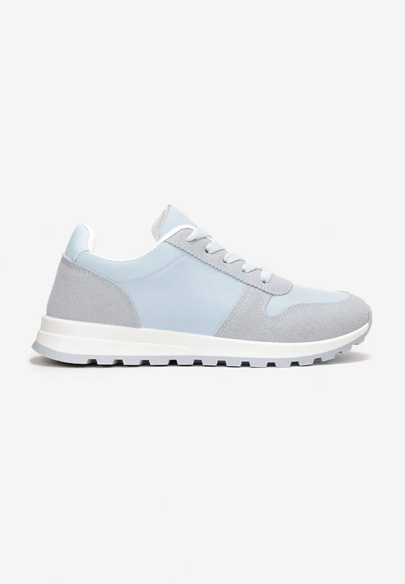 Niebieskie Sznurowane Sneakersy na Płaskiej Podeszwie z Wycięciami i Wstawkami Zaylynn