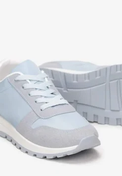 Niebieskie Sznurowane Sneakersy na Płaskiej Podeszwie z Wycięciami i Wstawkami Zaylynn