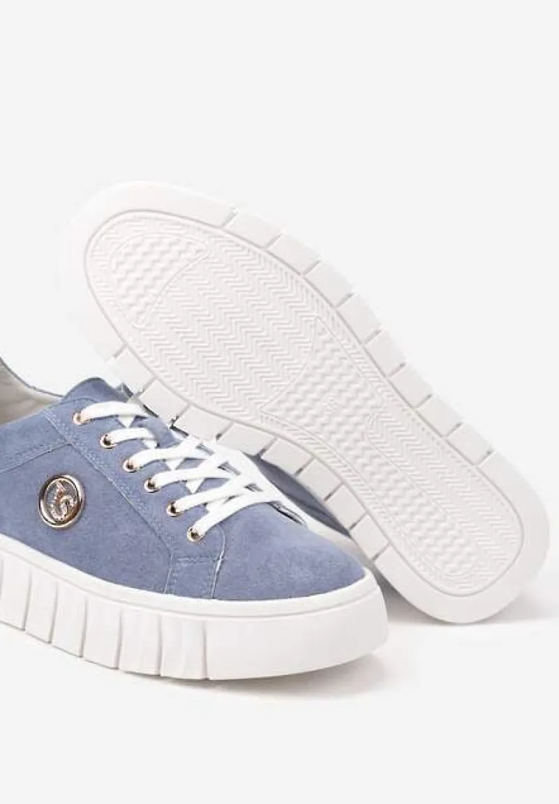 Niebieskie Sznurowane Sneakersy Vices na Platformie z Tłoczeniem i Metaliczną Aplikacją Lavfedi