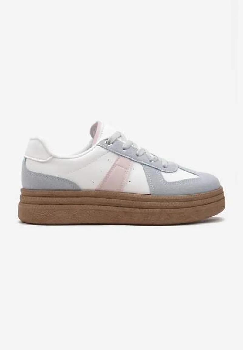 Niebiesko-Białe Sneakersy na Grubej Podeszwie z Ozdobnymi Przeszyciami Ysdole