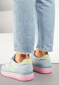 Niebiesko-Różowe Sneakersy Typu Kultowe Tenisówki na Niskiej Platformie Olritia