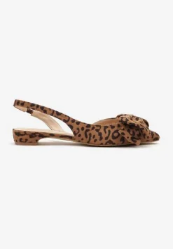 Panterkowe Sandały na Płaskiej Podeszwie Slingback z Kokardą Leavindra