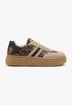 Panterkowe Sneakersy Kultowe Tenisówki na Grubej Podeszwie Ozdobione Wzorem w Panterkę Gonelis