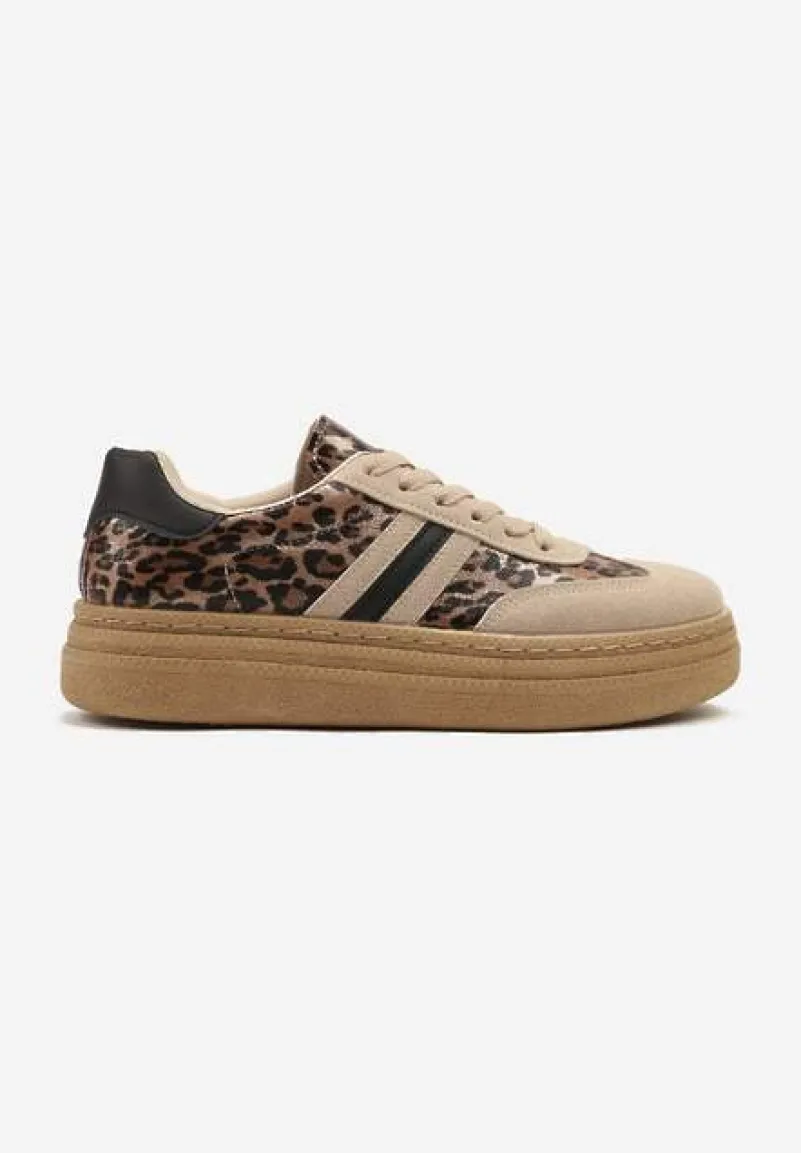 Panterkowe Sneakersy Kultowe Tenisówki na Grubej Podeszwie Ozdobione Wzorem w Panterkę Gonelis