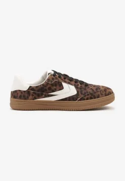 Panterkowe Sneakersy Skórzane w Stylu Tenisówek z Geometrycznym Motywem Erisane