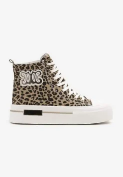 Panterkowe Trampki na Platformie z Wysoką Cholewką i Naszywką Nurissea