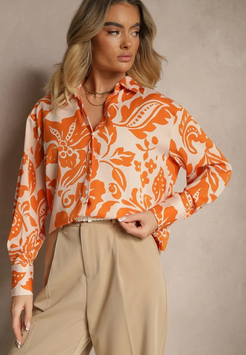 Pomarańczowa Koszula Oversize w Kwiatowy Print Boinea
