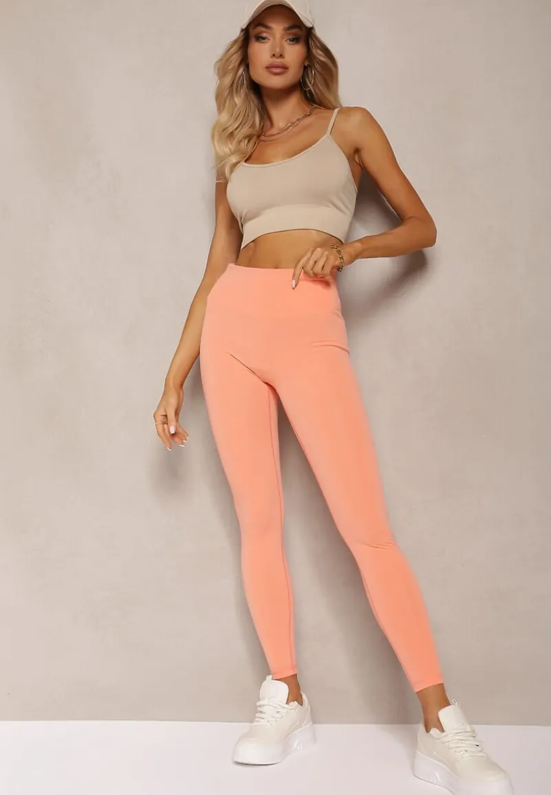 Pomarańczowe Sportowe Legginsy High Waist Quarefia
