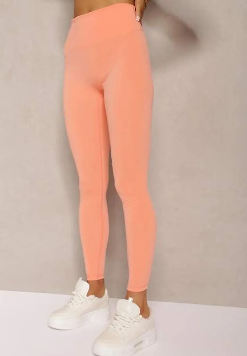 Pomarańczowe Sportowe Legginsy High Waist Quarefia