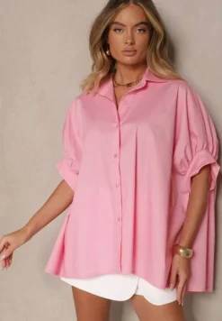 Różowa Koszula z Bawełny Oversize Zienessa