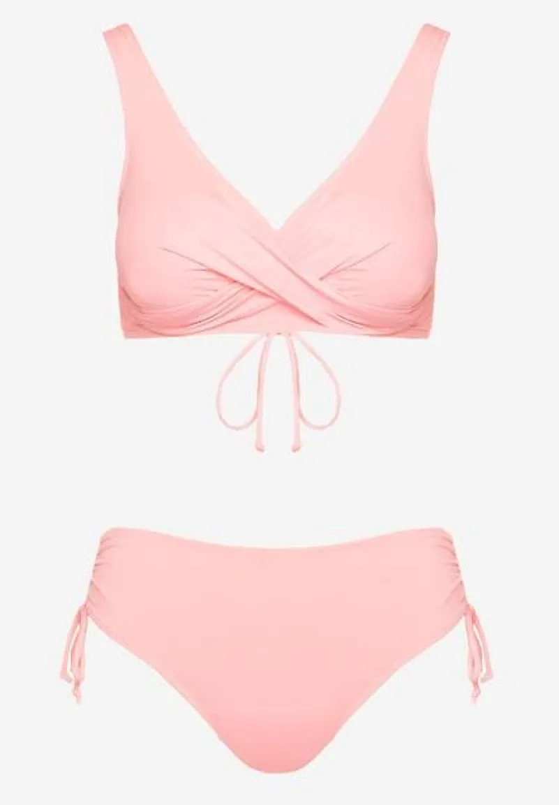 Różowe Bikini Biustonosz i Majtki Figi z Wiązaniem Kinalisa