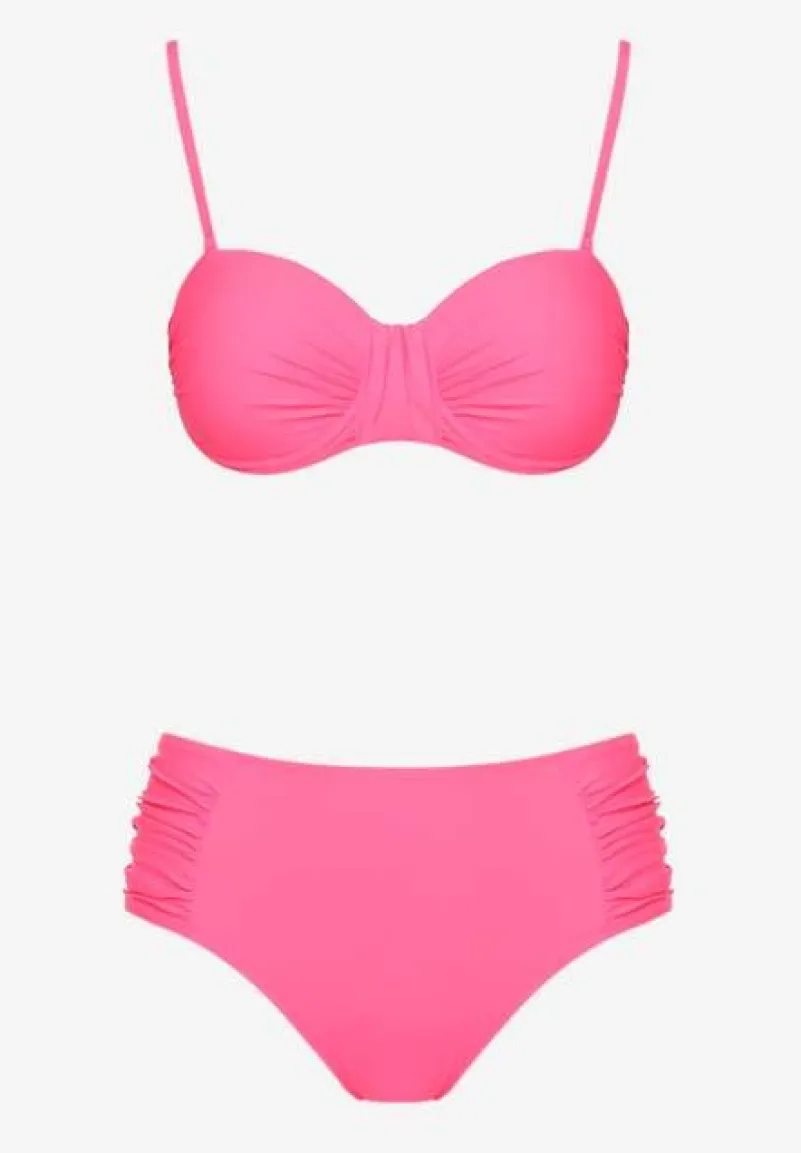 Różowe Bikini Figi i Usztywniany Biustonosz z Marszczeniem Vintelle