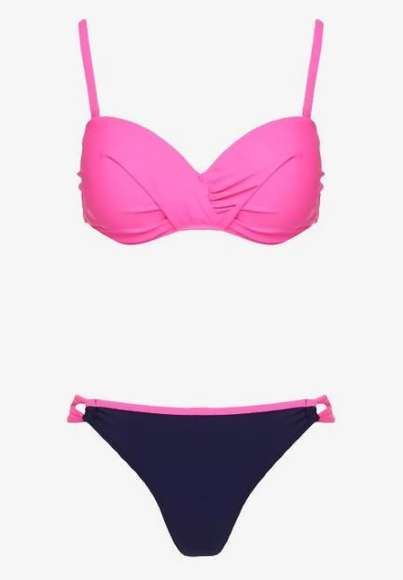 Różowe Bikini Majtki Figi i Biustonosz z Marszczeniem Sepiana