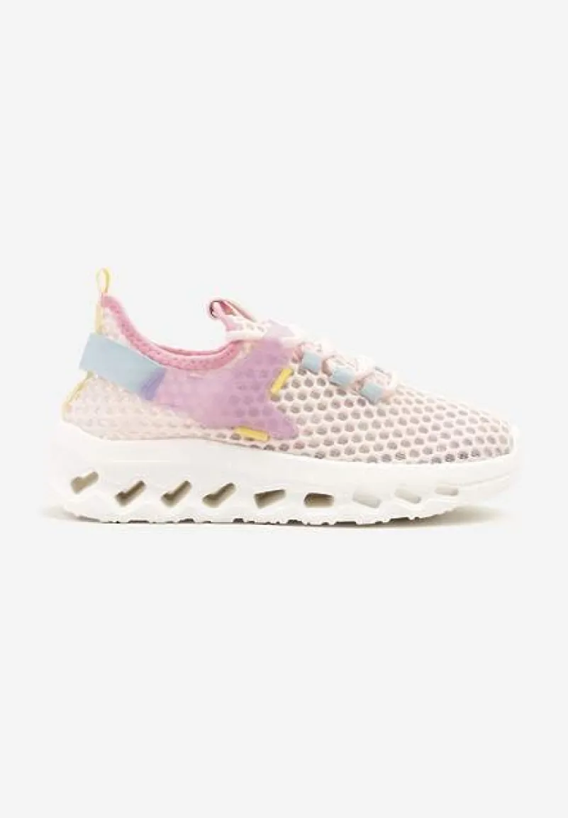 Różowe Buty Sportowe Sneakersy Siateczkowe na Tłoczonej Platformie Lurilia