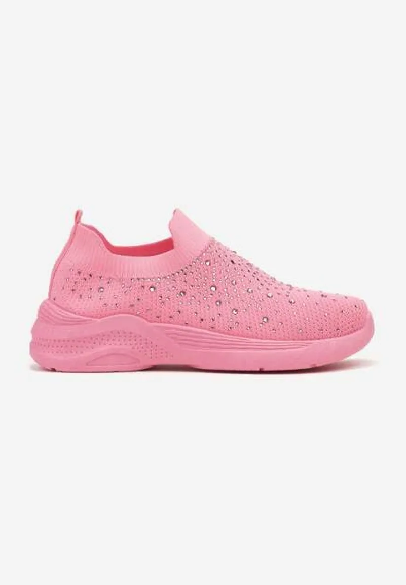 Różowe Buty Sportowe z Elastyczną Cholewką i Cyrkoniami Aribea