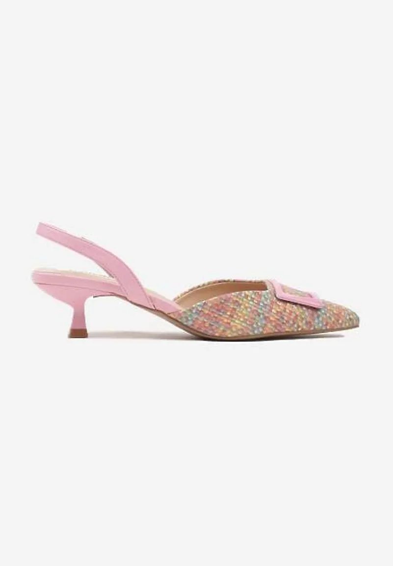 Różowe Czółenka na Kaczuszce Slingback Ozdobione Klamrą Korreia