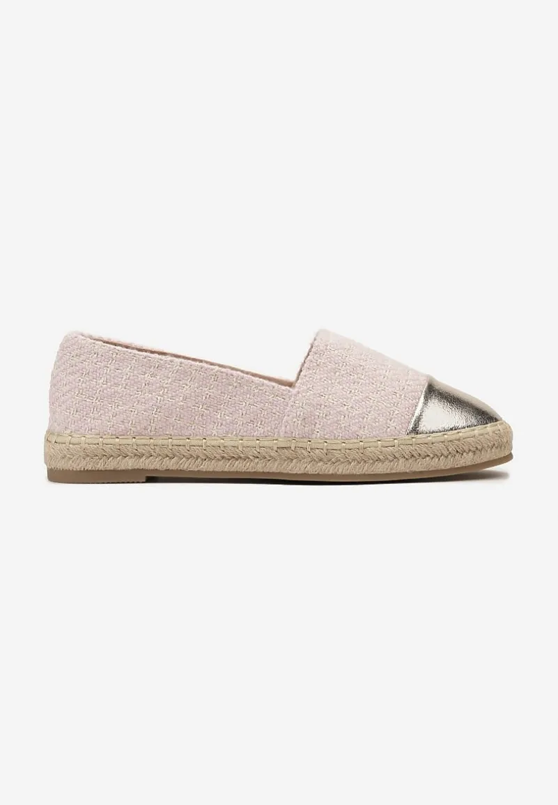 Różowe Espadryle z Tweedowego Materiału z Plecionką na Podeszwie Hexiria